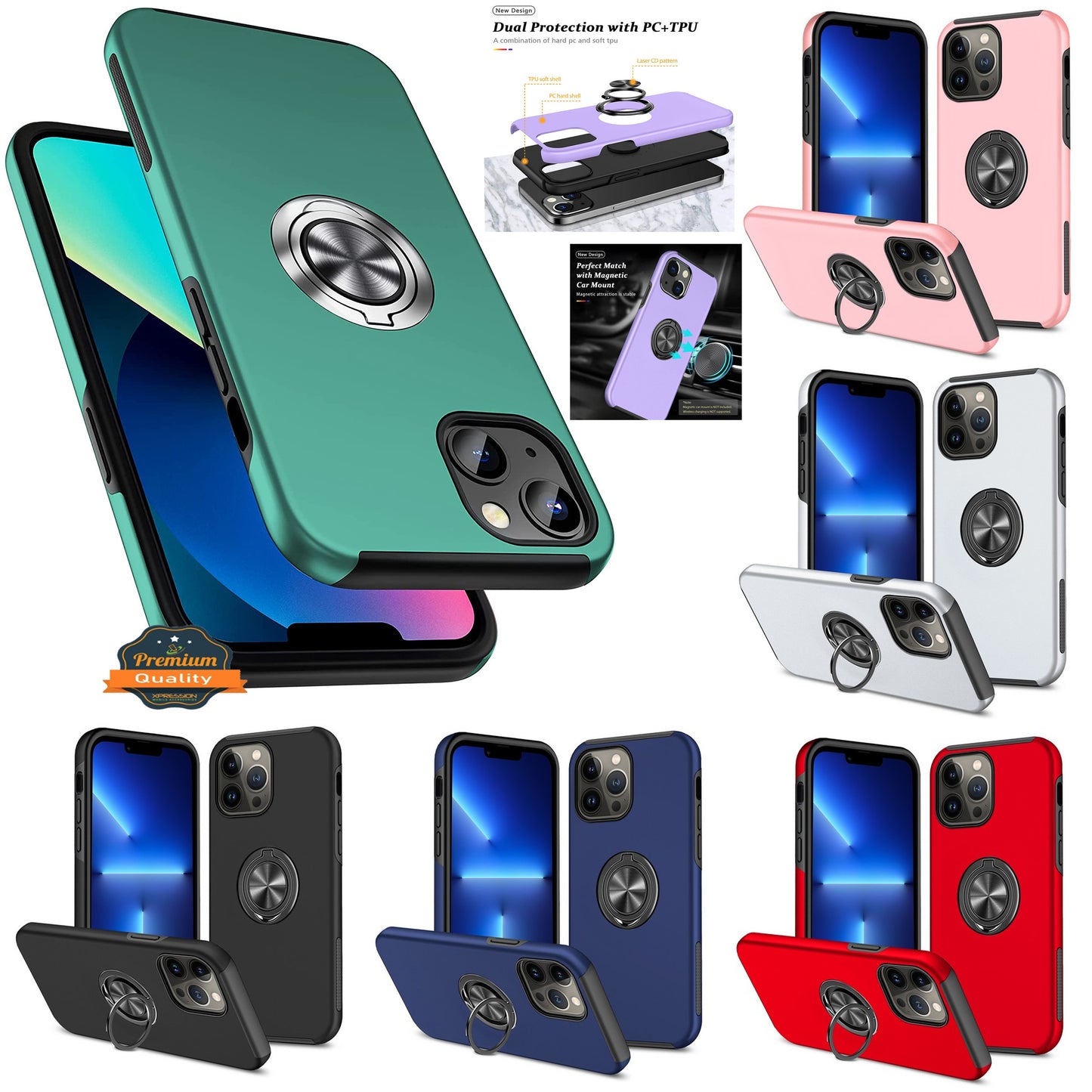 For Samsung Galaxy A36 Military Grade Hybrid Case with Flat Metal Ring 360° Rotation Kickstand, Slim Fit Back Hard PC Case Cover