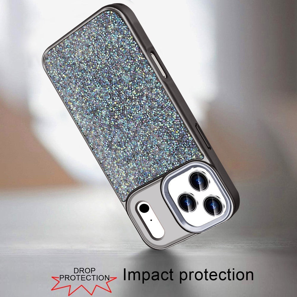For Apple iPhone 17 Pro Max (6.9") Crystal Sparkle Diamond Glass Full Mini Glitter Bling Frame TPU Hybrid Protective Case Cover Black