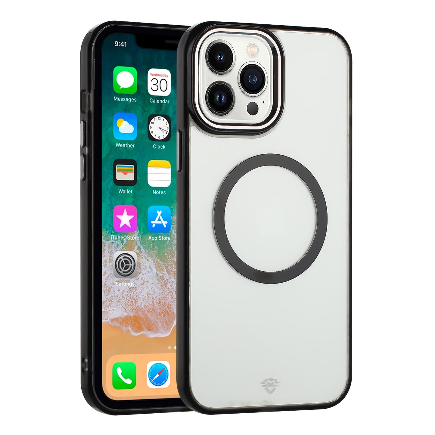 For Samsung Galaxy A57 Transparent Back Hybrid Case - Magnetic Circle, Color Frame, Metal Buttons, MagSafe Compatible Case Cover Black