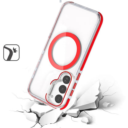 For Samsung Galaxy S21 Hybrid Clear Invisible Camera Bracket Stand [With Magsafe Magnetic Circle] Shockproof Color Frame Case Cover Red