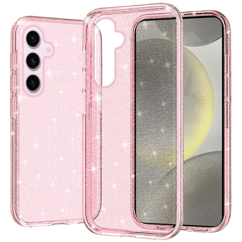 For Samsung Galaxy S25 /S24 Transparent Glitter Shiny Sparkle Bling TPU Rubber Hard Back Hybrid Frame Shockproof Case Cover