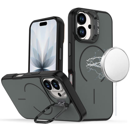 Phone Case for Apple iPhone 17 Premium Matte Magnetic Camera Stand Hybrid Shockproof Rugged Protective Anti Scratch Durable Grip Metal Buttons Cover Black