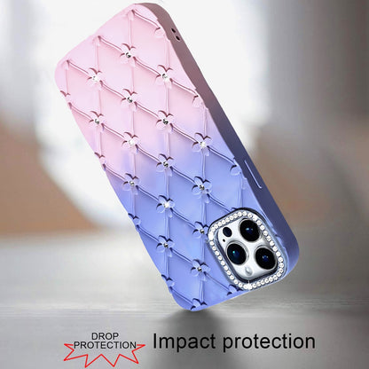For Apple iPhone 11 Pro Max Fashion Flower Design Sparkle Glitter Shimmer Rhinestone Bling Floral Accents, Leather Texture TPU Case Cover Dark Blue/Burgundy