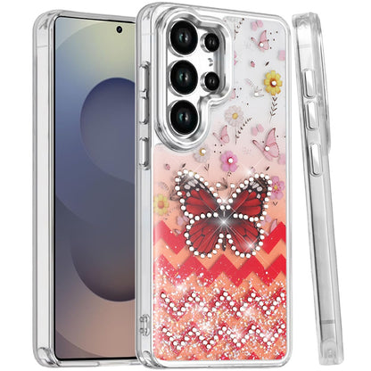 For Samsung Galaxy S25 Ultra Butterfly Resin Epoxy Diamond Design Metal Edged Hybrid Shockproof Heavy Duty Drop Protection Case Cover