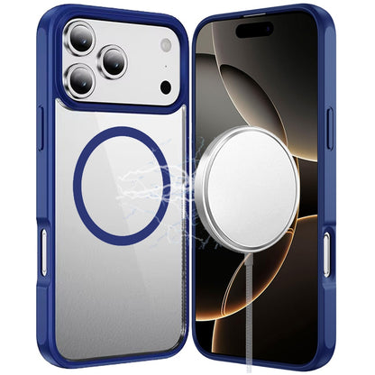 For Apple iPhone 17 Pro Max (6.9") Magnetic Circle HQ Transparent Clear TPU Thick 2.0mm Frame Hybrid Shockproof Protector Case Cover Navy Blue