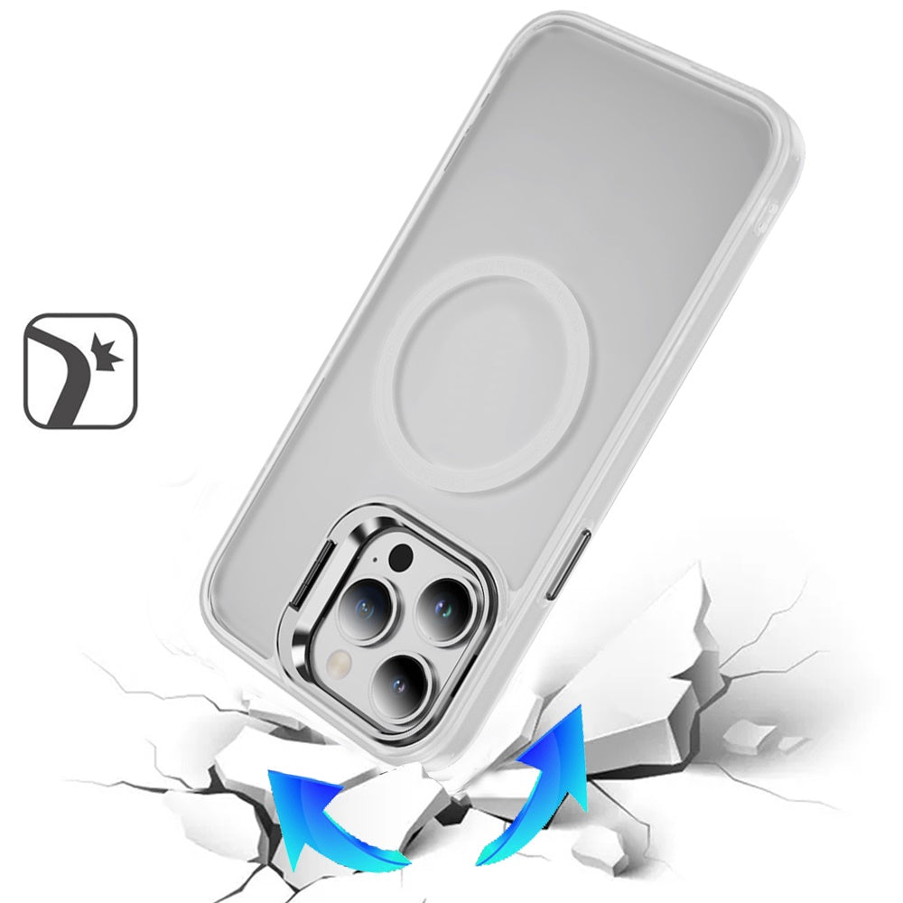 For Apple iPhone 13 Pro Heavy Duty Metallic Hybrid Tough TPU with Camera Ring Stand, MagSafe Compatible, Rugged Drop Protection Case Cover Clear