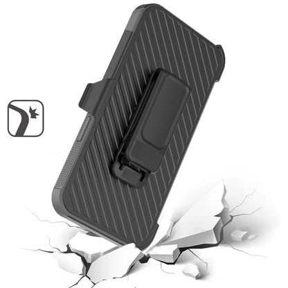 For Apple iPhone 16 Plus (6.7") Combo Hybrid lined with Belt Clip Holster Armor Shockproof Rugged Textured 2in1 Non Slip Tough Case Cover Black / Gray