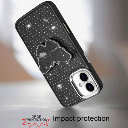 For Apple iPhone 17 (6.3") Butterfly Moveable Grip 3D Pop Stand Full Diamond Bling Sparkling TPU Fashion Hybrid Case Cover