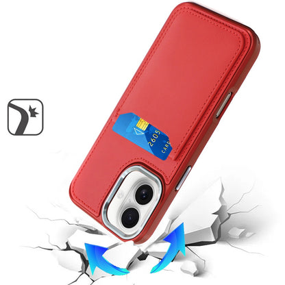 For Apple iPhone 17 (6.3") PU Leather Wallet Cover with Credit Card Holder, Kickstand & Mirror Inside Slim Fit TPU & PC Hybrid Design Case Cover