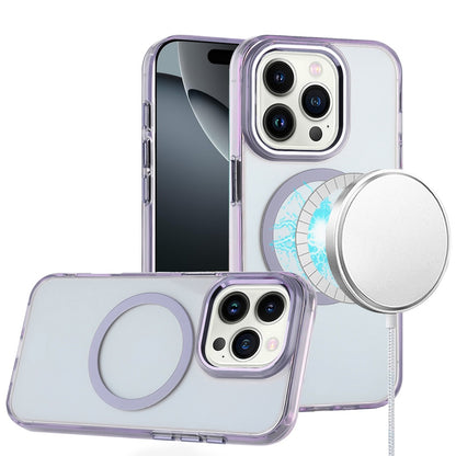For Apple iPhone 16 Pro (6.3") Transparent Back Hybrid Case - Magnetic Circle, Color Frame, Metal Buttons, MagSafe Compatible Case Cover