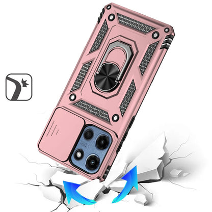 For Motorola Moto G 5G 2025 Hybrid Ring Shockproof with 360° Rotate Ring Kickstand, Camera Lens Protection, Soft Edge Bumper Case Cover Rose Gold