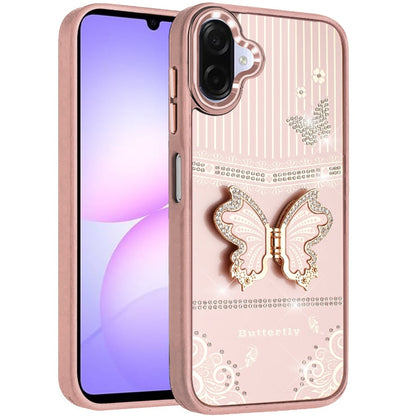 For Samsung Galaxy A07 Glitter 3D Butterfly Design Bling Metallic Edge Hybrid Stand Drop Protection TPU Shockproof Case Cover
