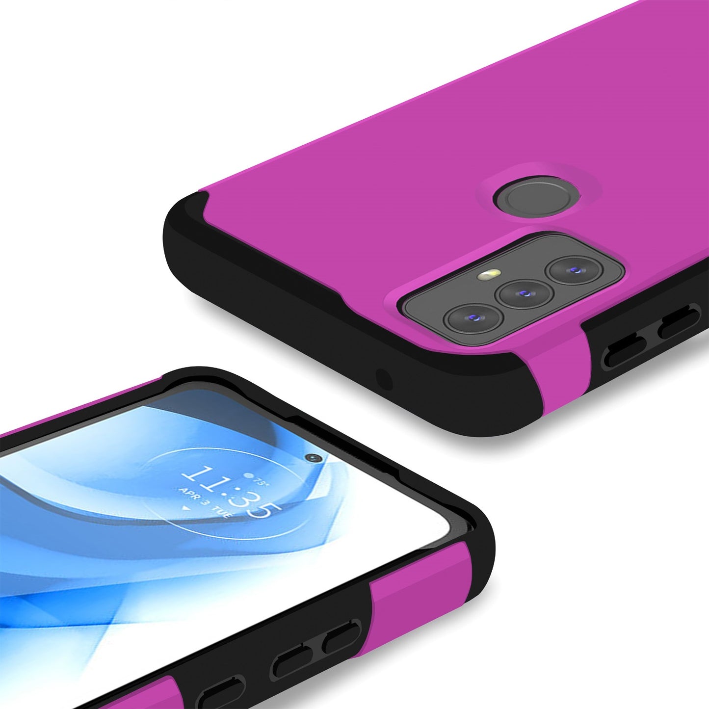 For TCL K32 5G Ultra Slim Corner Protection Shock Absorption Hybrid Dual Layer Hard PC + TPU Rubber Armor Defender Case Cover Fuchsia Pink