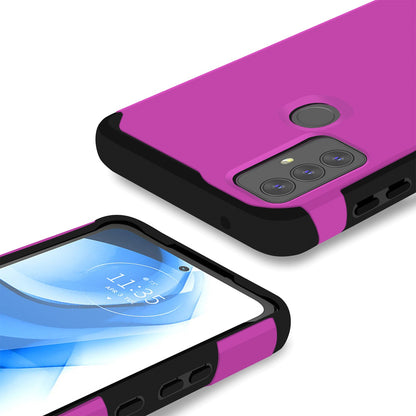 For TCL K32 5G Ultra Slim Corner Protection Shock Absorption Hybrid Dual Layer Hard PC + TPU Rubber Armor Defender Case Cover Fuchsia Pink