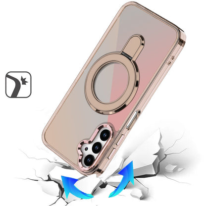 For Samsung Galaxy S25 Ultra Chrome Hybrid with Rotating Magnetic Circle Ring Stand, Slim Shockproof Hybrid Case Cover