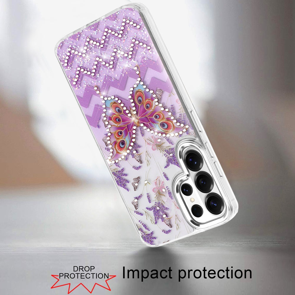 For Apple iPhone 17E /16E Butterfly Resin Epoxy Diamond Design Metal Edged Hybrid Shockproof Heavy Duty Drop Protection Case Cover