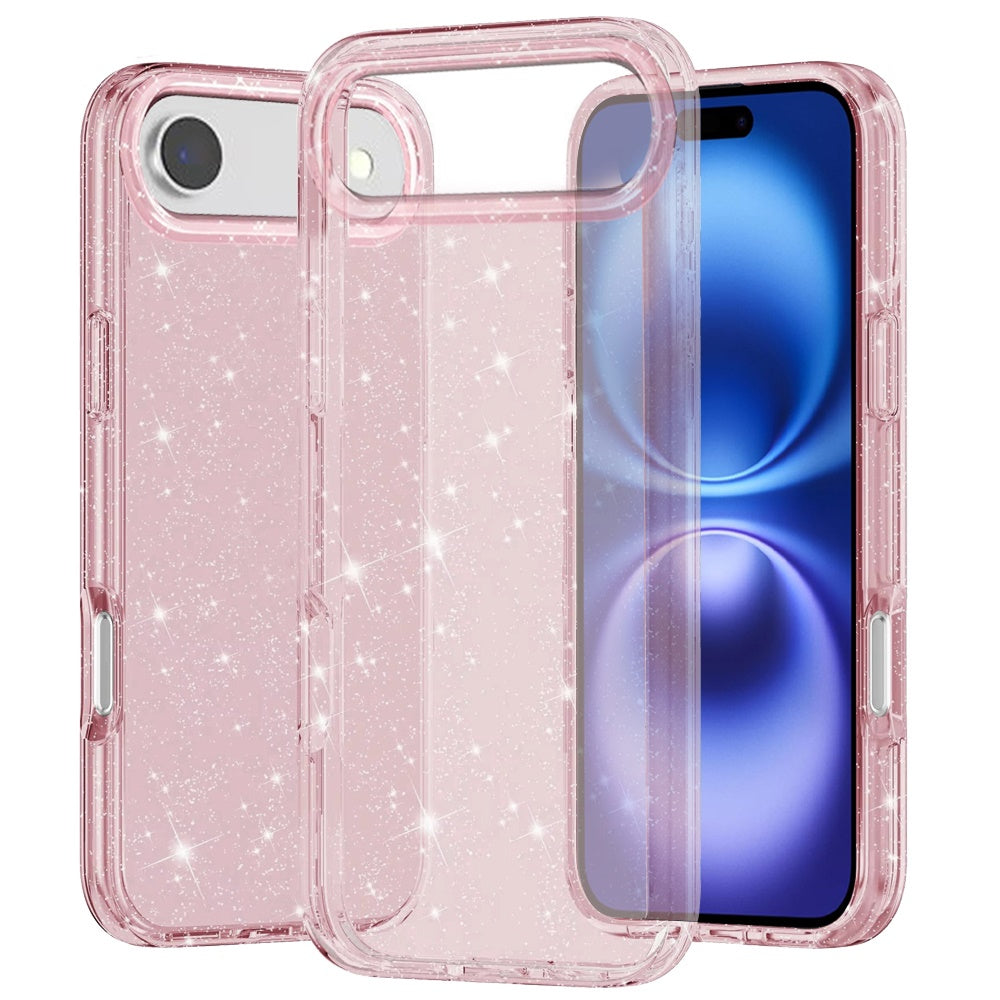 For Apple iPhone 17 Pro Transparent Glitter Shiny Sparkle Bling TPU Rubber Hard Back Hybrid Frame Shockproof Case Cover