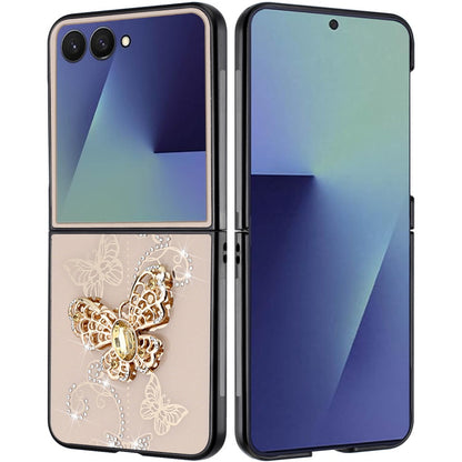 For Samsung Galaxy Z Flip 7 Diamonds 3D Fashion Bling Sparkly Glitter Ornaments Engraving Hybrid with Ring Stand Case Cover