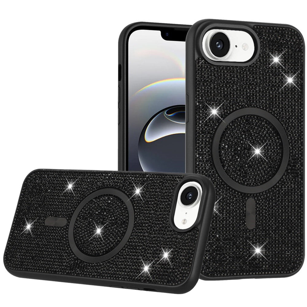 For Apple iPhone 16e Sparkly Diamond Bling Case Rhinestone Skin Hybrid with Magnetic Circle, MagSafe Compatible Case Cover