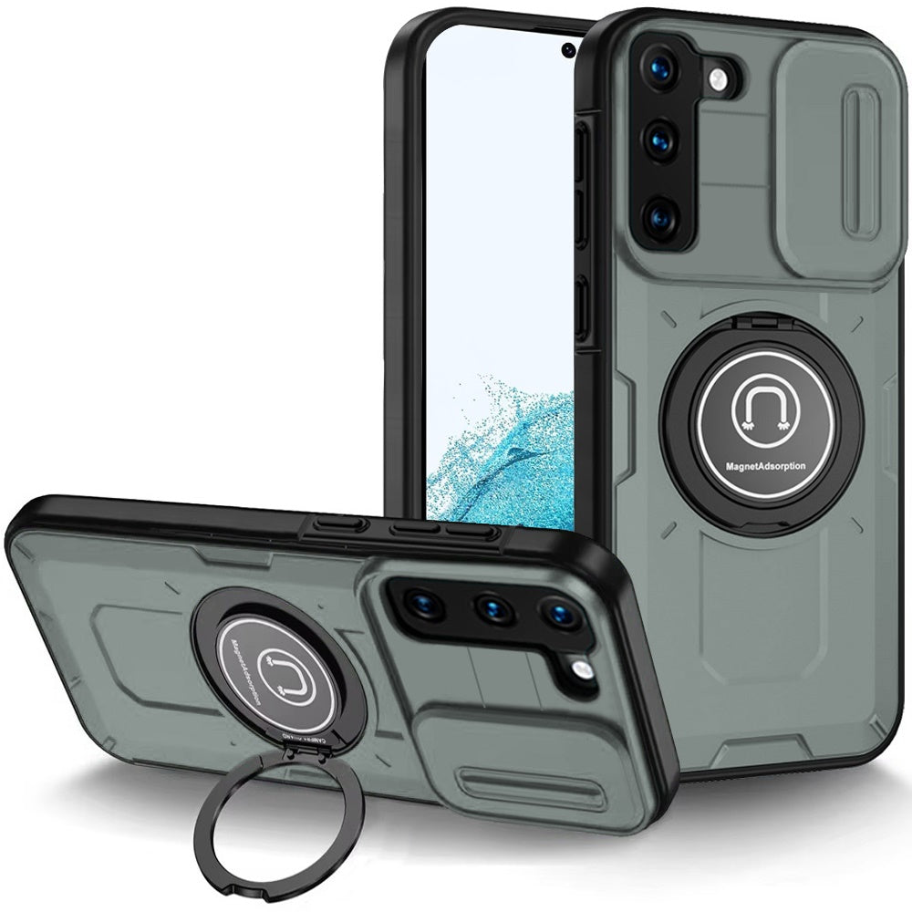 For Samsung Galaxy S21 Build in Invisible Magnetic Ring Stand with Slide Camera Protector, fit Magnetic Car Mount [Compatible with MagSafe] Case Cover