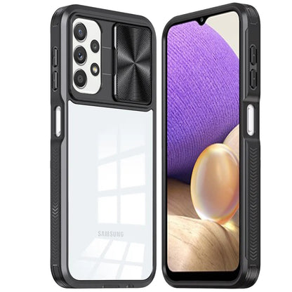 For Samsung Galaxy A32 5G Hybrid Cases with Sliding Camera Cover Transparent Shockproof Bumper TPU Protective Case Cover