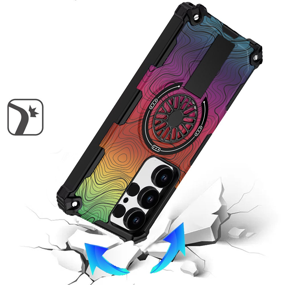 For Samsung Galaxy S25 Ultra Texture Design Stylish Invisible Kickstand Case, MagSafe Compatible Hybrid Shockproof Cover, Car Mount Friendly Case Cover
