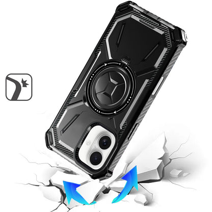 For iPhone 16 (6.1") Shockproof Hybrid Magnetic Ring Case - 360° Rotatable Stand with MagSafe Compatibility Case Cover