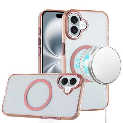 For Apple iPhone 16 Plus (6.7") Transparent Back Hybrid Case - Magnetic Circle, Color Frame, Metal Buttons, MagSafe Compatible Case Cover