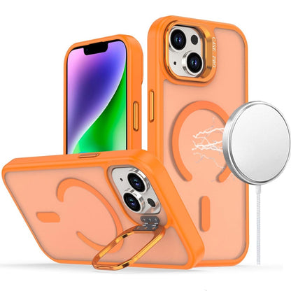 For iPhone 14/13 (6.1") MagSafe Compatible Matte Metallic Stand TPU Hybrid Drop Protection Camera Kickstand Case Cover Cosmic Orange