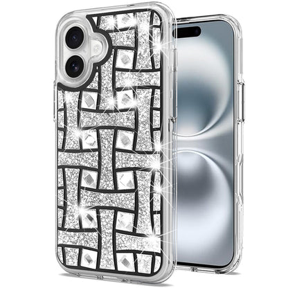 For Apple iPhone 16 Plus (6.7") Sparkly 3D Design Diamond Shockproof Protective Bling Rhinestone Hybrid Skin PC + TPU Case Cover