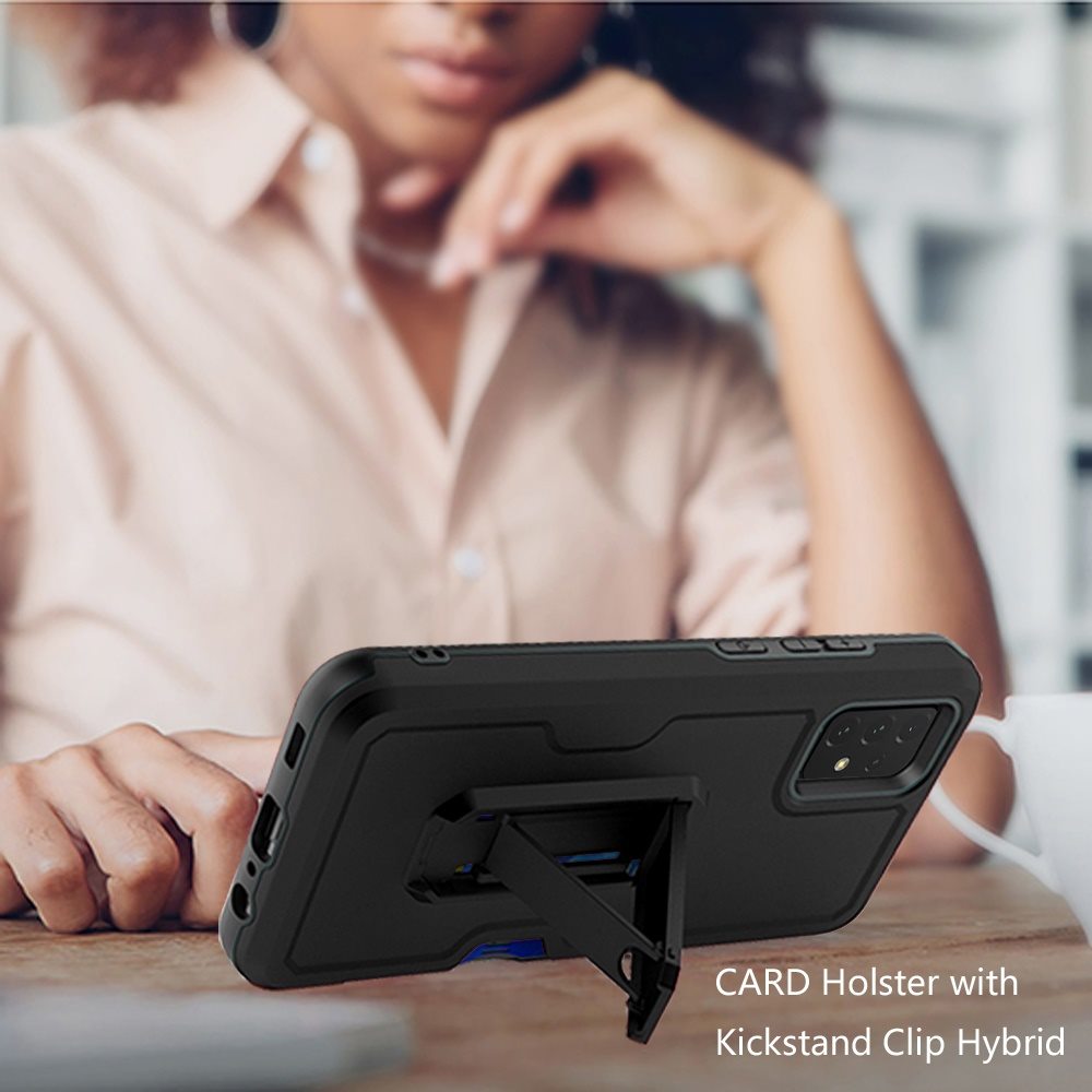 For Apple iPhone 16 Pro Max (6.9") Armor Shockproof Belt Clip Holster with Credit Card Holder, Kickstand Protective Full Body Heavy Duty Hybrid Case Cover Black