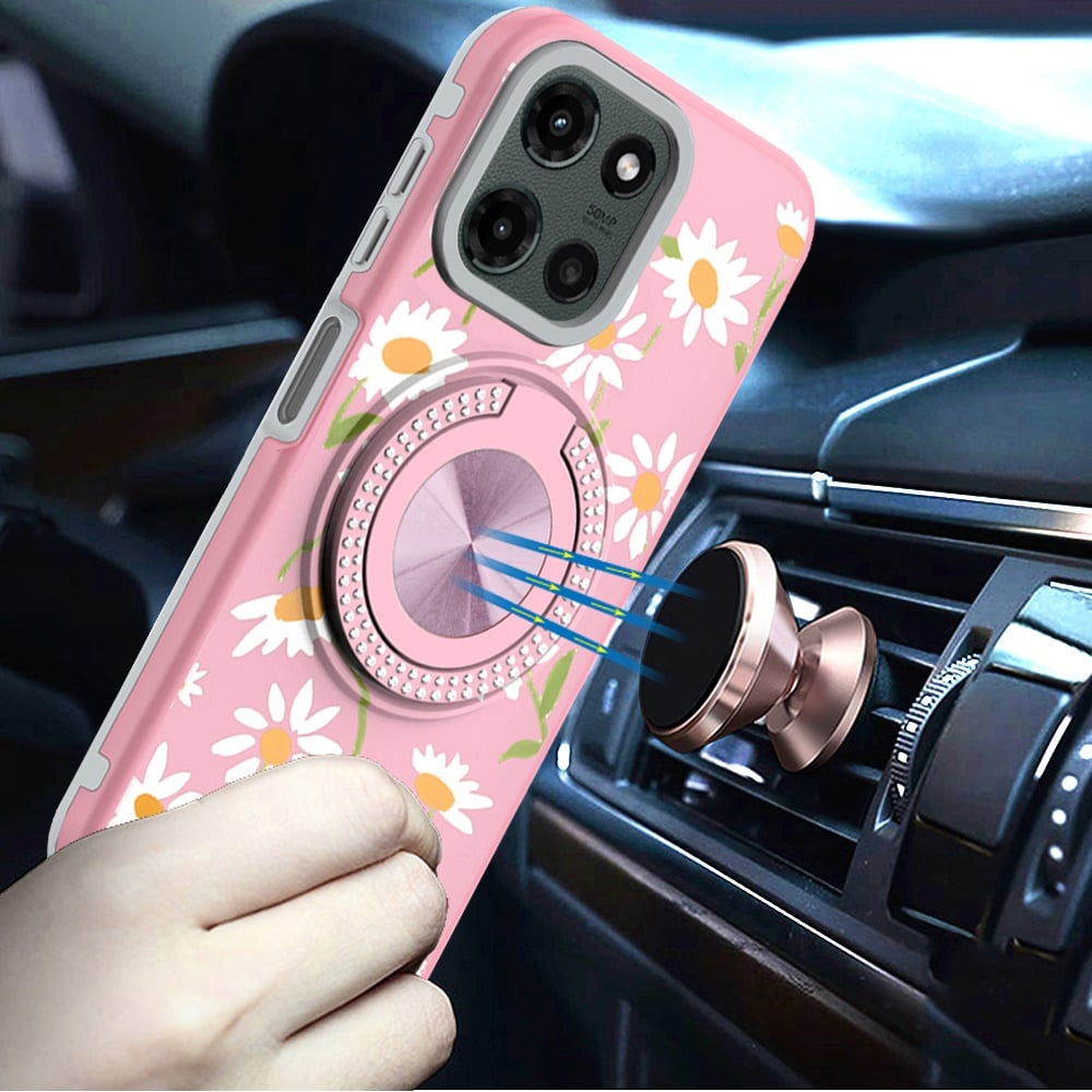For Motorola Edge 2025 Pattern Design Hybrid with Invisible Ring Stand & Magnetic Back, Shockproof Protective Grip Case Cover