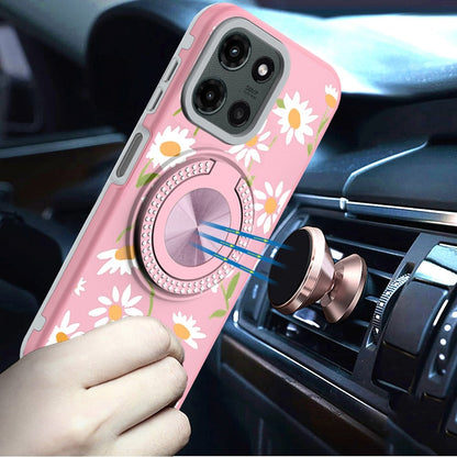 For Motorola Edge 2025 Pattern Design Hybrid with Invisible Ring Stand & Magnetic Back, Shockproof Protective Grip Case Cover