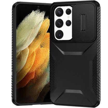 For Samsung Galaxy S21 Ultra Slim Fit Shockproof Hybrid with Slide Camera Window Covering, Rugged Tpu Silicone Hard PC Bumper Case Cover