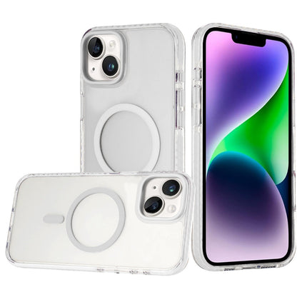 For Apple iPhone 17 Pro Max Transparent Hybrid with Color-Matched Magnetic Circle, Rubber TPU Frame Hard PC Shockproof Case Cover White