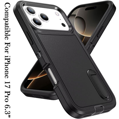 For Apple iPhone 17 Pro Hybrid 3 Layers Hard 3in1 Shockproof with Kickstand Heavy Duty Hard TPU Rubber Anti-Drop Case Cover