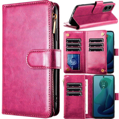 For Motorola Moto G 5G 2024 Luxury Wallet Card Holder Zipper Design Shockproof Protection Secure Grip Multi Slot Storage for Daily Use Case Cover Red