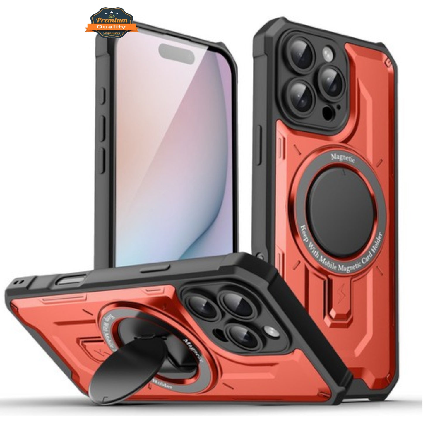 For Apple iPhone 16 Pro (6.3") Hybrid Tuff Case with Folding Stand Magnetic Holder Compatible with MagSafe [Military Shockproof] Case Cover