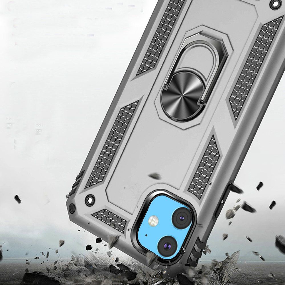 Phone Case for iPhone 15 (6.1") Rotatable Ring Stand Shockproof Hybrid Armor Anti Slip Heavy Duty Fit Magnetic Car Mount Durable Grip Cover Silver