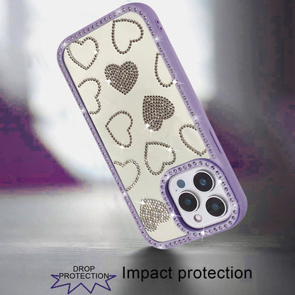 For Apple iPhone 15 Pro Max Spread Love Glitter Shimmer Bling Diamond Edge Hybrid Drop Protection Shockproof Design Case Cover