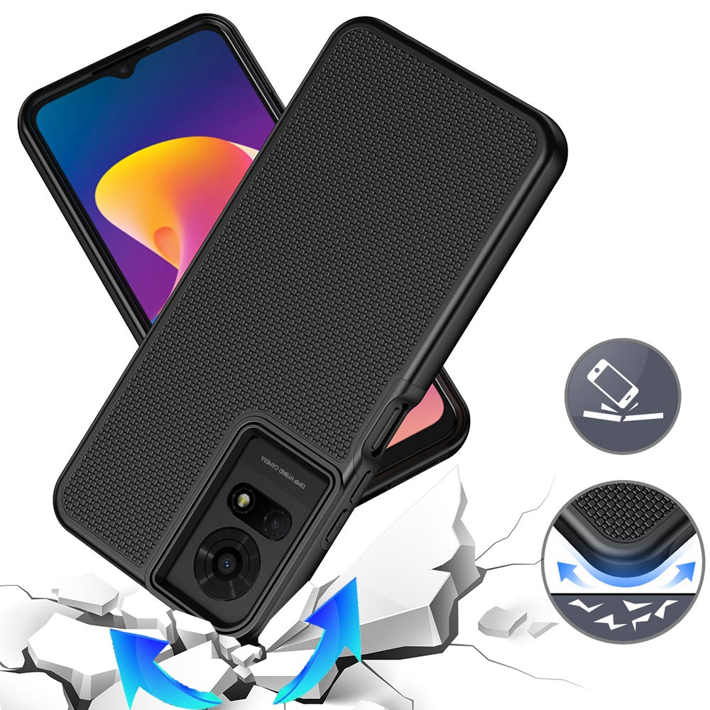 For TCL 50 LE Dual Layer Heavy-Duty Hybrid Rugged Case Rugged Texturized TPU & PC Shockproof Silicone Military Grade Case Cover Black