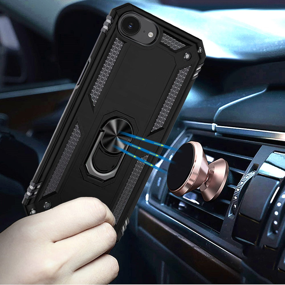 For Apple iPhone 17E /16E Hybrid Shockproof Durable 360 Degree Rotatable Ring Stand Holder Kickstand Fit Magnetic Car Mount Case Cover