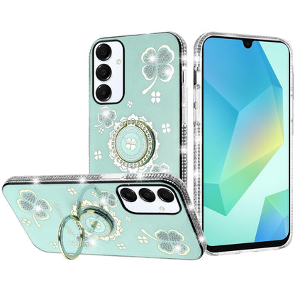 For Samsung Galaxy A16 5G Diamonds Bling All Around Edges Sparkly Glitter Hybrid with Ring Stand Holder Fashion Good Luck Case Cover