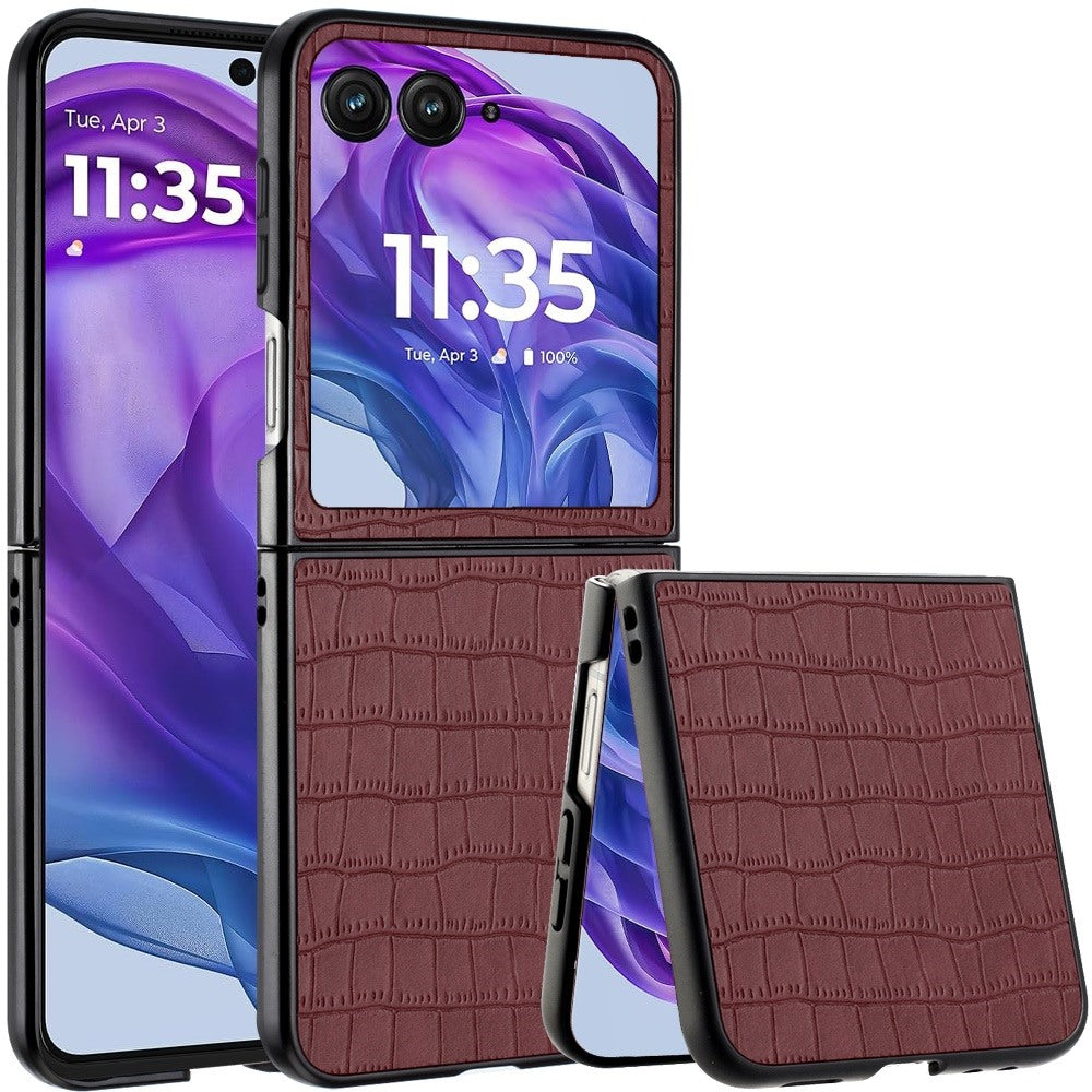 For Motorola Razr+ PLUS (2025 /2024) PU Vegan Leather Case, Premium Snap-On Hard Shell Cover, Slim Fit Protective Matte Finish Case Cover Brown