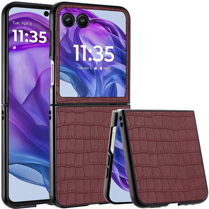 For Motorola Razr+ PLUS (2025 /2024) PU Vegan Leather Case, Premium Snap-On Hard Shell Cover, Slim Fit Protective Matte Finish Case Cover Brown