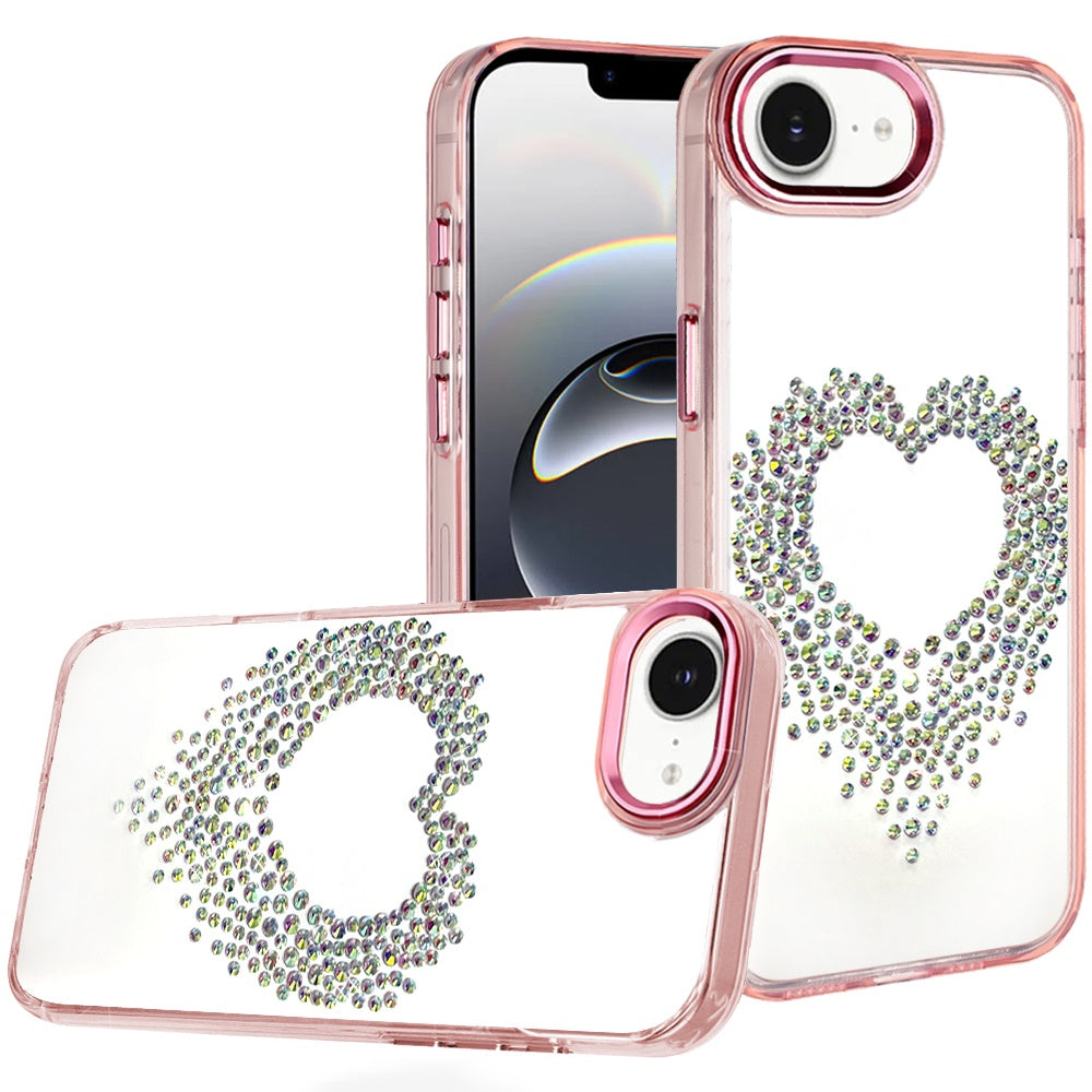 Angel Hearts Bling Glitter Diamond Hybrid TPU Cover, Colorful Frame Shockproof Protective Back
