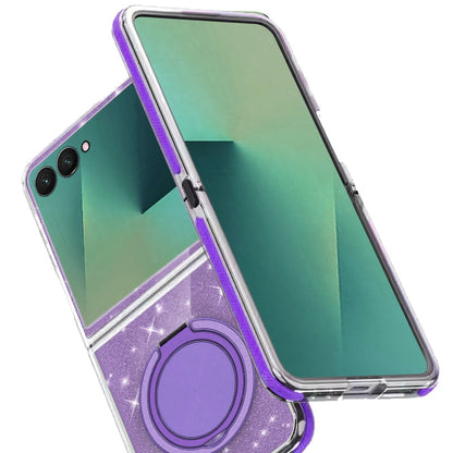 For Samsung Galaxy Z Flip 7 Slim Bling Glitter Sparkly Shimmer Hybrid with Magnetic Ring and 360° Rotational Stand [Compatible with Magsafe] Case Cover