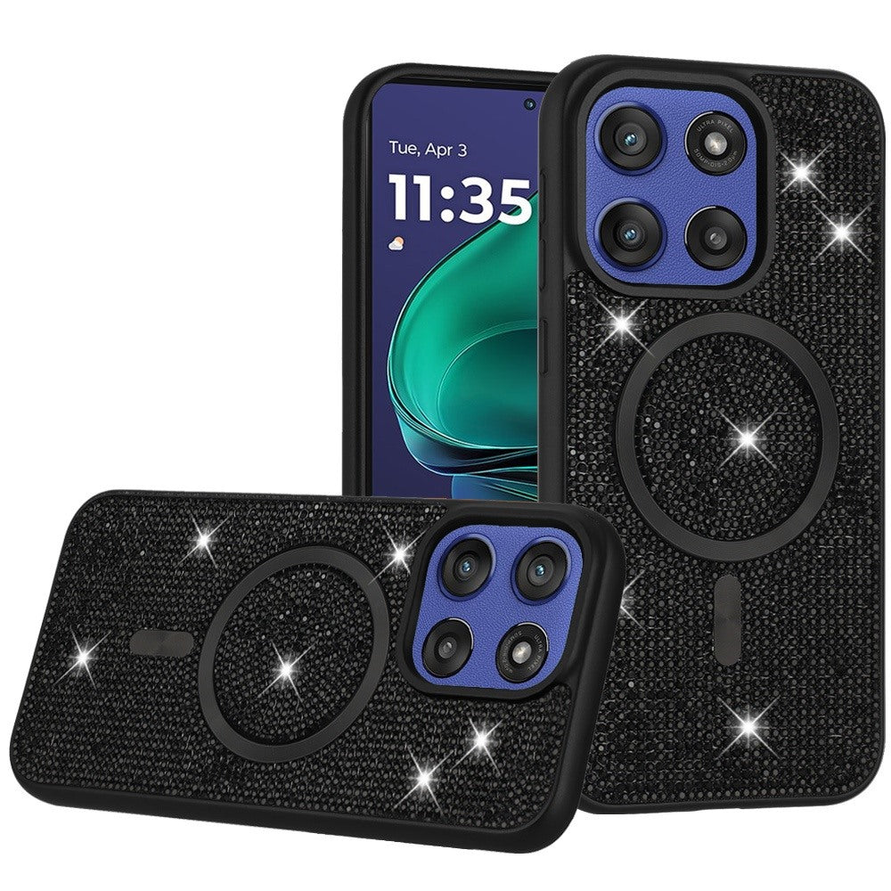 For Motorola Moto G 5G 2025 Sparkly Diamond Bling Case Rhinestone Skin Hybrid with Magnetic Circle, MagSafe Compatible Case Cover