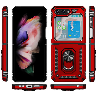 For Samsung Galaxy Z Flip 7 FE Hybrid Shockproof Protective with Magnetic 360° rotating Ring Kickstand, TPU Rubber PC Case Cover Red