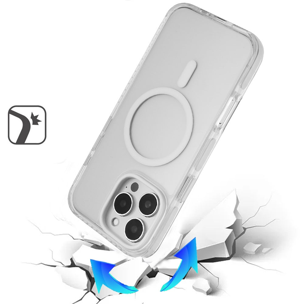 For Apple iPhone 17 Pro Max Transparent Hybrid with Color-Matched Magnetic Circle, Rubber TPU Frame Hard PC Shockproof Case Cover White